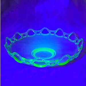 Vintage‎ Lancaster Glass Co. Open Work Green 11" Bowl Dish 1908 - 1937